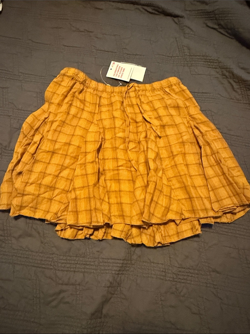 Roxy Mustard Plaid Tiered Skater Skirt